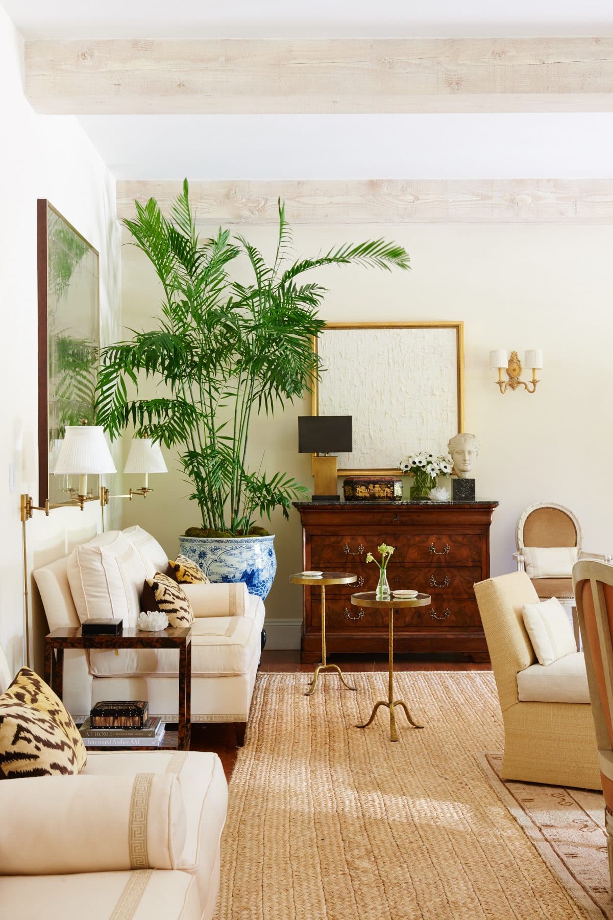 Custom upholstered seating in a living room, made in our workroom