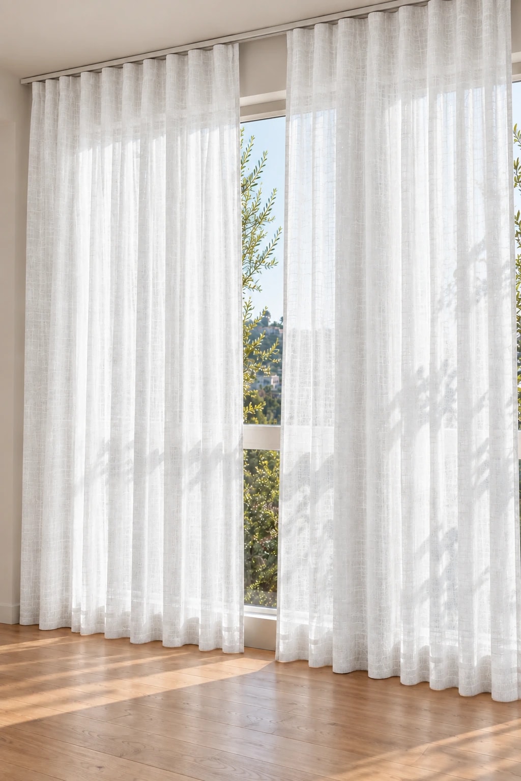 White Sheer Linen Drapery at the window