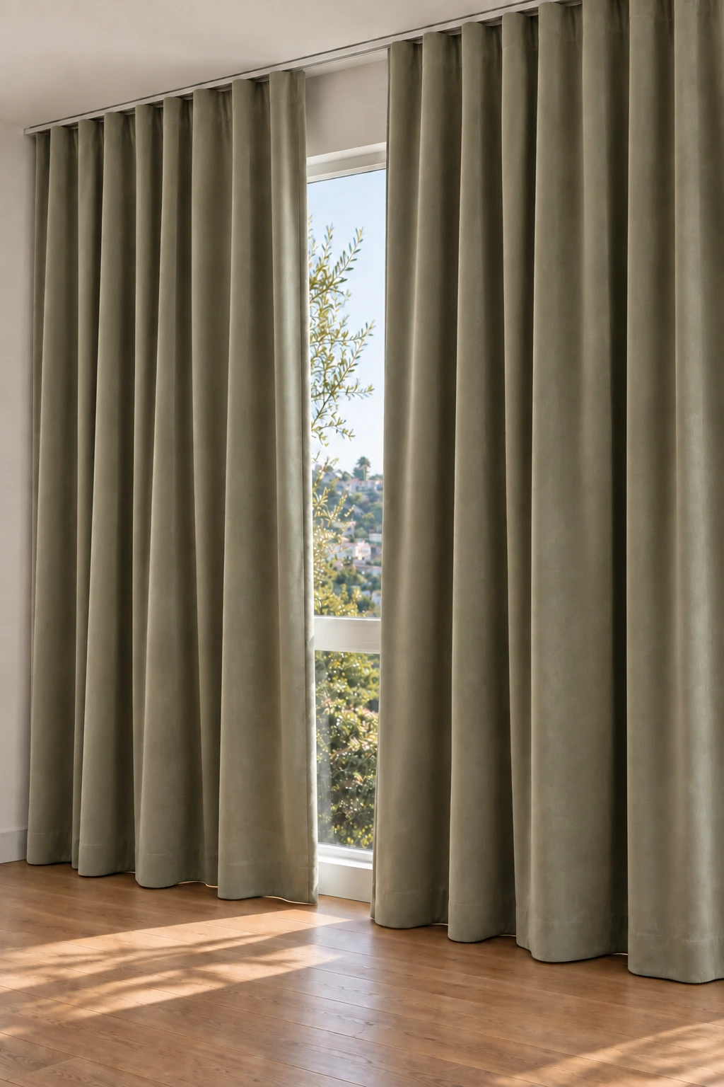 Artichoke Cotton Velvet Drapery at the window