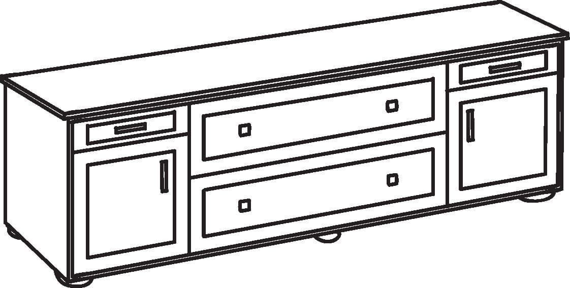 Stained oak sideboard with bleached pulls and bun feet