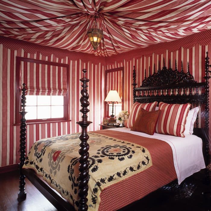 Red and white upholstered ceiling