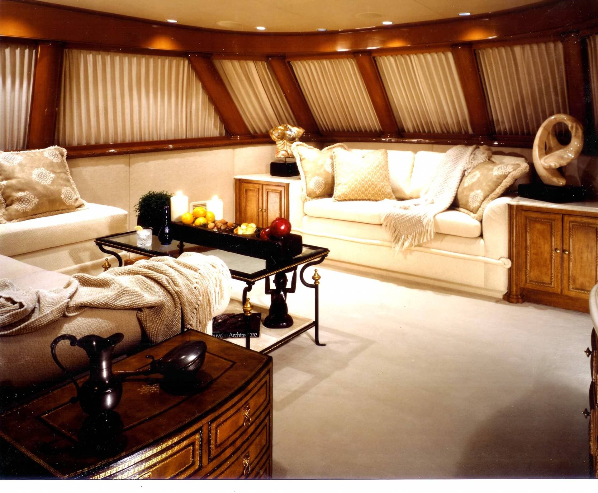 Custom yacht den with shades and upholstery