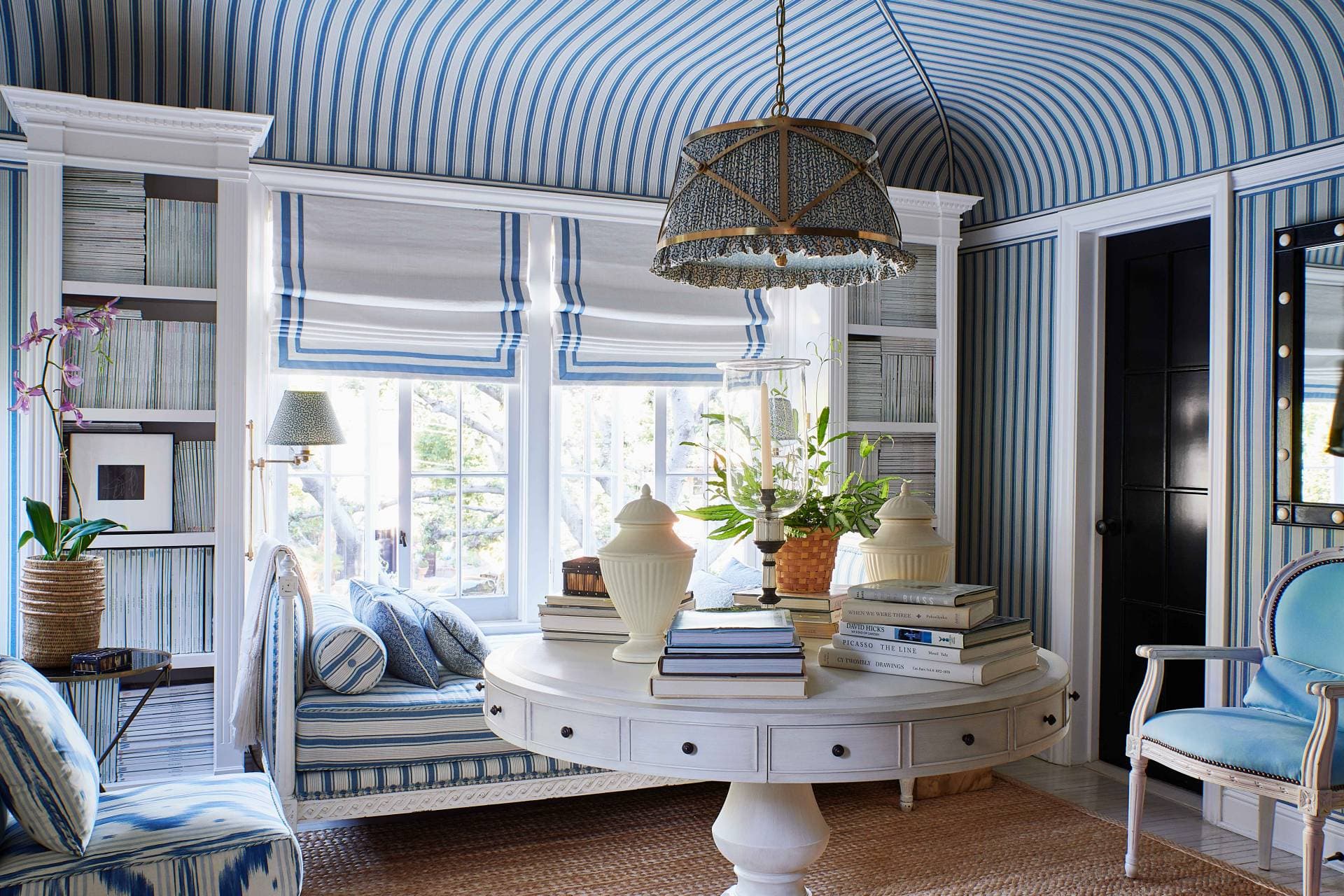 Striped Blue Roman Shades